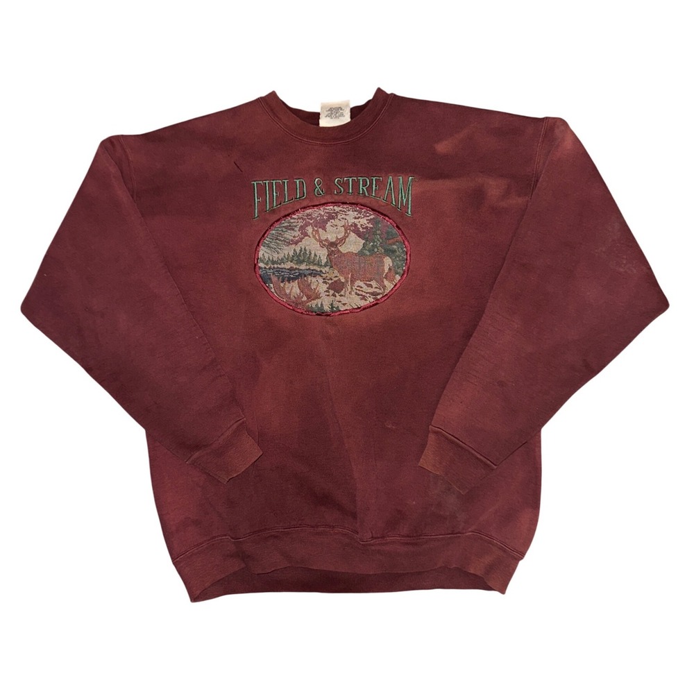 Vintage Field & Stream Elk Tapestry Sweatshirt Maroon Made in USA XL Men